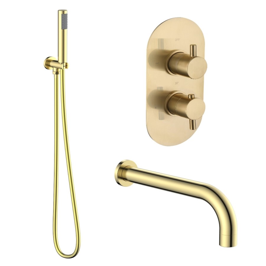 Brushed Brass 2 Outlet Concealed Thermostatic Shower Valve with Dual Control - Arissa