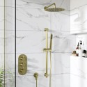 BUN/ARIBB012/85187 Brushed Brass Dual Outlet Wall Mounted Thermostatic Mixer Shower Set with Hand Shower & Diverter - Arissa