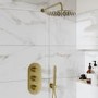 Brushed Brass 2 Outlet Wall Mounted Thermostatic Mixer Shower Set With Hose - Arissa