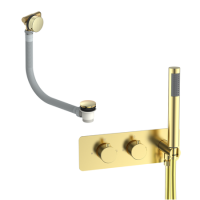Brushed Brass 2 Outlet Thermostatic Mixer Shower Set with Overflow Bath Filler - Arissa