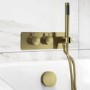 Brushed Brass 2 Outlet Thermostatic Mixer Shower Set with Overflow Bath Filler and Integrated Hand Shower - Arissa