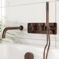 Brushed Bronze 2 Outlet Thermostatic Mixer Shower Set with Hand Shower & Bath Filler Spout – Arissa
