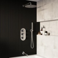 Chrome Dual Outlet Wall Mounted Mixer Shower Set With Hand Shower and Pencil Bath Filler Spout - Arissa