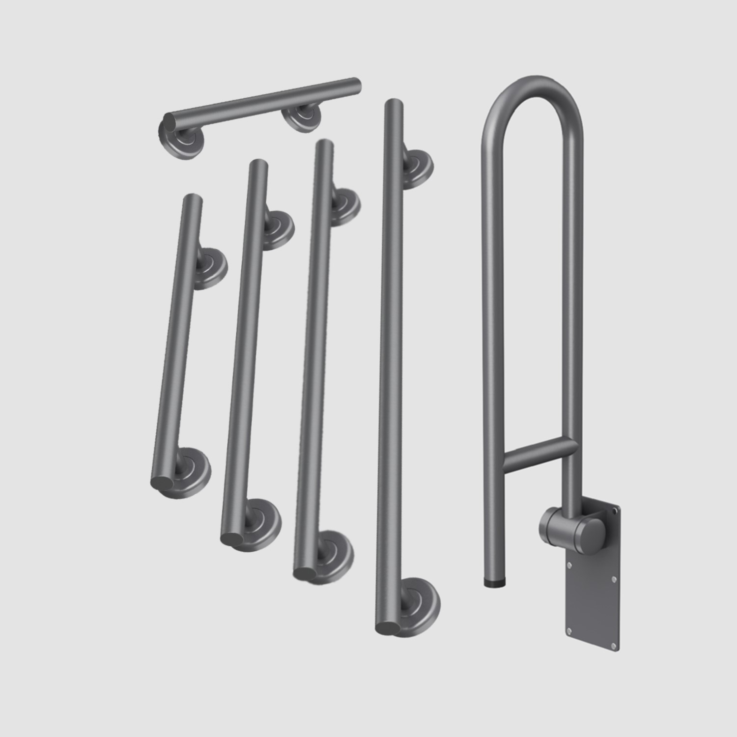 Grey Disabled Grab Rails Gunmetal Grey Bathroom Grab Rails Set of 6 - Arissa - Furniture123
