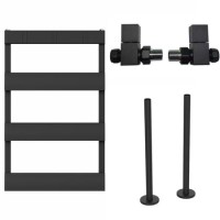 Black Towel Radiator 800 x 500mm with Hooks, Pipe Kit and Straight Valves - Arizona