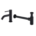 BUN/ARIMB001/90026 Black Round Bottle Trap and Cloakroom Basin Tap Set - Arissa