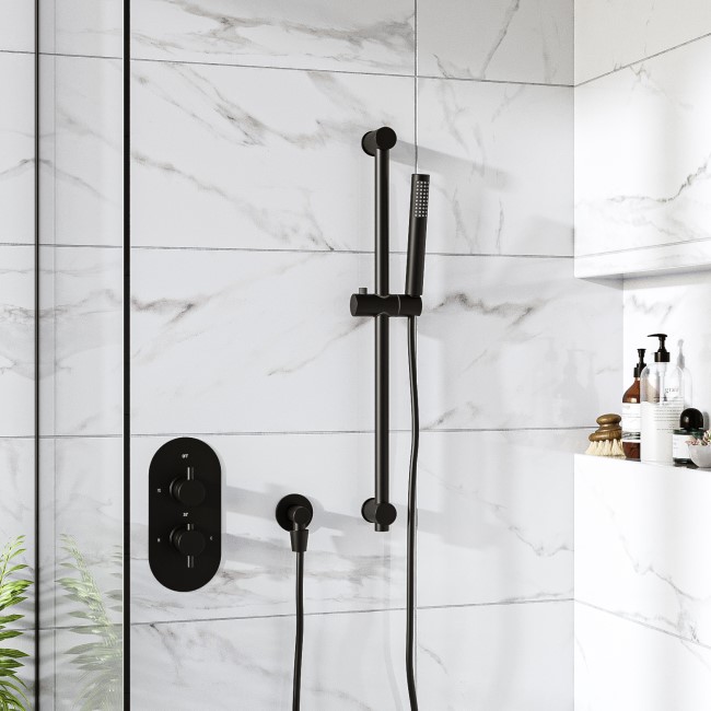 Grade A1 - Black Single Outlet Thermostatic Mixer Shower Set with Hand Shower - Arissa