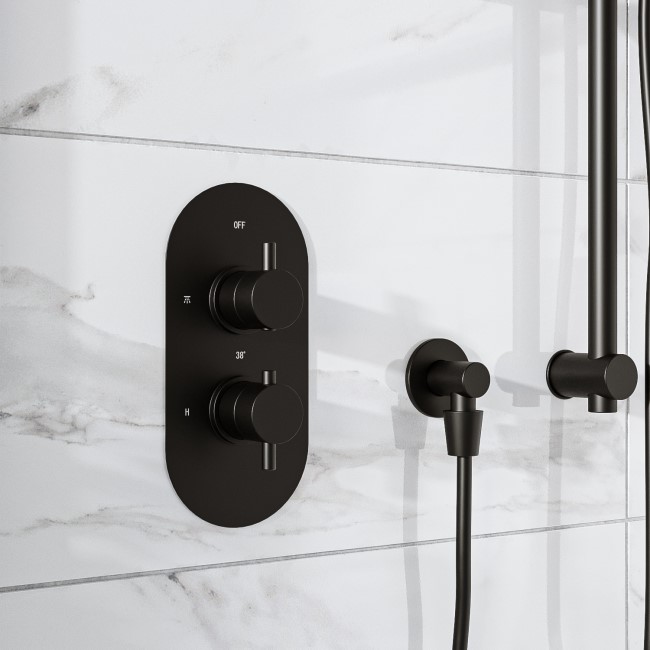 Arissa Matt Black Dual Control Concealed Valve - 1 Outlet & Arissa Matt Black Shower Head & Wall Arm