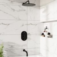 Black 2 Outlet Thermostatic Bath Mixer Shower Set With 250mm Wall Mounted Shower Head and Bath Filler Spout - Arissa