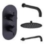 Black 2 Outlet Thermostatic Bath Mixer Shower Set With 250mm Wall Mounted Shower Head and Bath Filler Spout - Arissa
