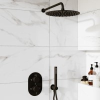 Matt Black 2 Outlet Wall Mounted Thermostatic Mixer Shower Set With Hose - Arissa	 Matt Black 2 Outlet Wall Mounted Thermostatic Mixer Shower Set With Hose - Arissa