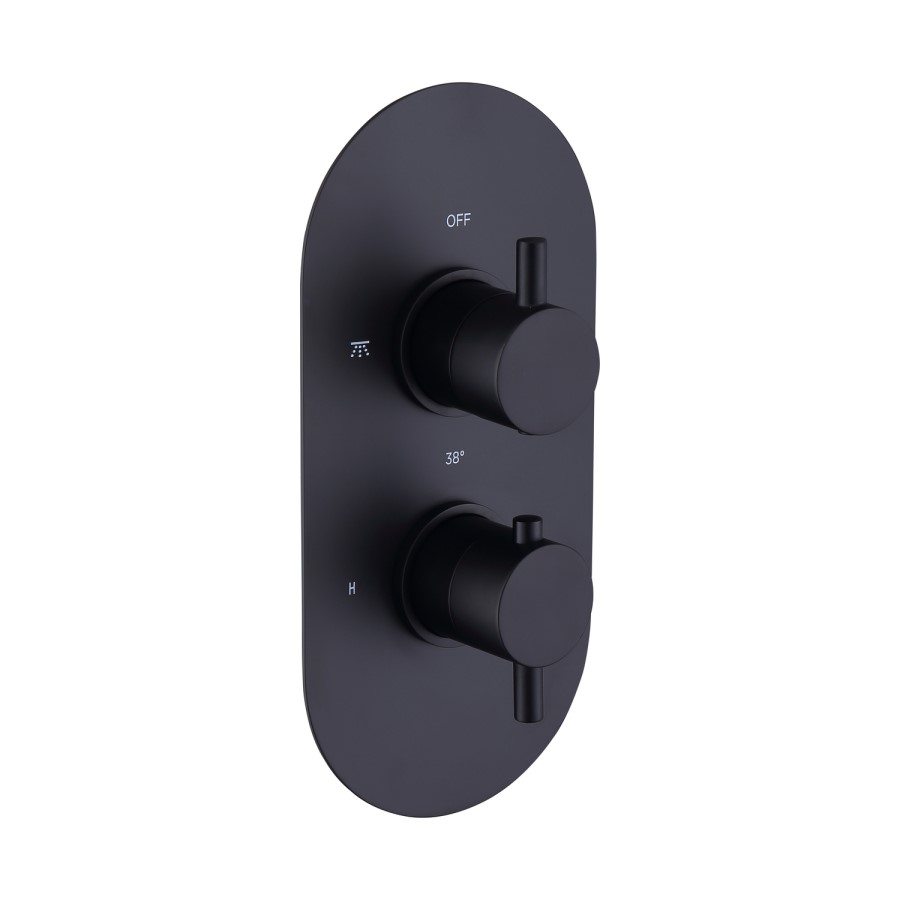 Matt Black 2 Outlet Wall Mounted Thermostatic Mixer Shower Set With Hose - Arissa	