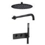 Black 2 Outlet Thermostatic Mixer Shower Set With 250mm Wall Mounted Shower Head and Hand Shower - Arissa