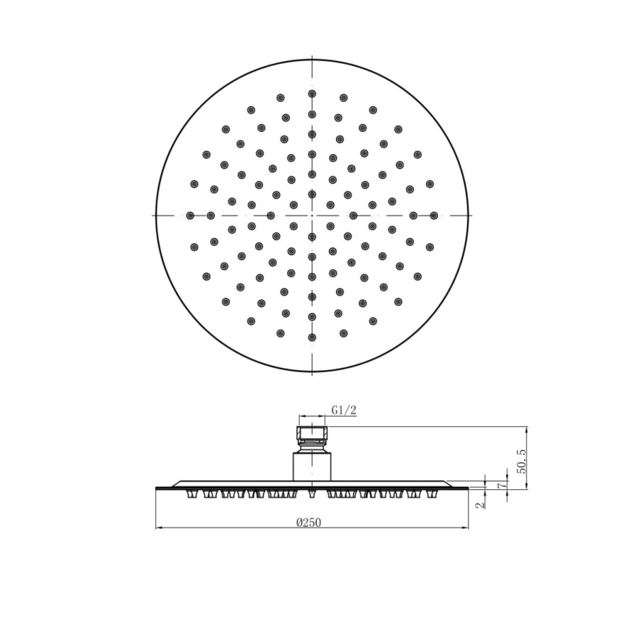 Black 250mm Round Rainfall Shower Head - Arissa