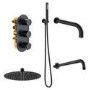 Matt Black Triple Outlet Wall Mounted Thermostatic Mixer Shower Set With Hand Shower and Bath Filler Spout - Arissa