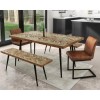 Herringbone Solid Wood Dining Table Set with 2 Dining Benches &amp; 2 Tan Faux Leather Dining Chairs
