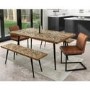 Herringbone Solid Wood Dining Table Set with 2 Dining Benches & 2 Tan Faux Leather Dining Chairs
