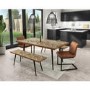 Herringbone Solid Wood Dining Table Set with 2 Dining Benches & 2 Tan Faux Leather Dining Chairs