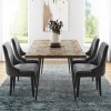 Herringbone Solid Wood Dining Table Set with 4 Grey Velvet Dining Chairs
