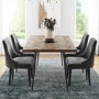 Herringbone Solid Wood Dining Table Set with 4 Grey Velvet Dining Chairs