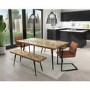 Herringbone Large Dining Table with 2 Tan Leather Dining Chairs and 2 Herringbone Dining Benches
