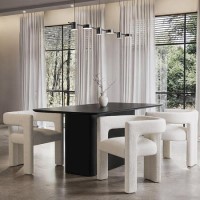 Black Wooden Rectangular Dining Table Set with 4 Cream Boucle Curved Chairs - Ari