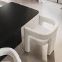 Black Wooden Rectangular Dining Table Set with 4 Cream Boucle Curved Chairs - Ari