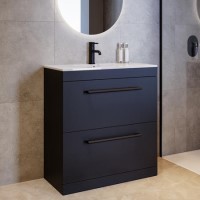800mm Black Freestanding Vanity Unit with Basin and Black Handles - Ashford