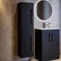 BUN/ASHBLKTB/99216 Double Door Black Wall Mounted Tall Bathroom Cabinet with Chrome Handles 350 x 1400mm - Ashford