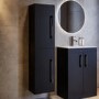 Double Door Black Wall Mounted Tall Bathroom Cabinet with Chrome Handles 350 x 1400mm - Ashford