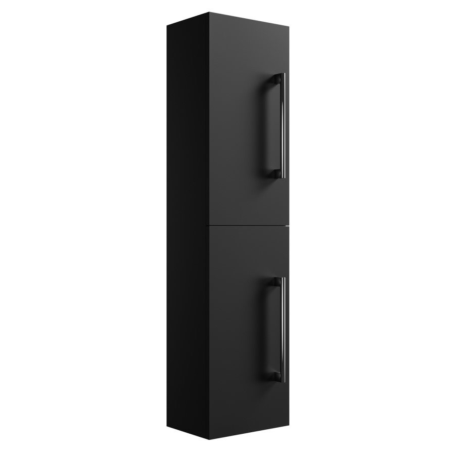 Double Door Black Wall Mounted Tall Bathroom Cabinet with Chrome Handles 350 x 1400mm - Ashford