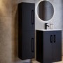 Double Door Black Wall Mounted Tall Bathroom Cabinet with Black Handles 350 x 1400mm - Ashford