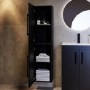Double Door Black Wall Mounted Tall Bathroom Cabinet with Black Handles 350 x 1400mm - Ashford