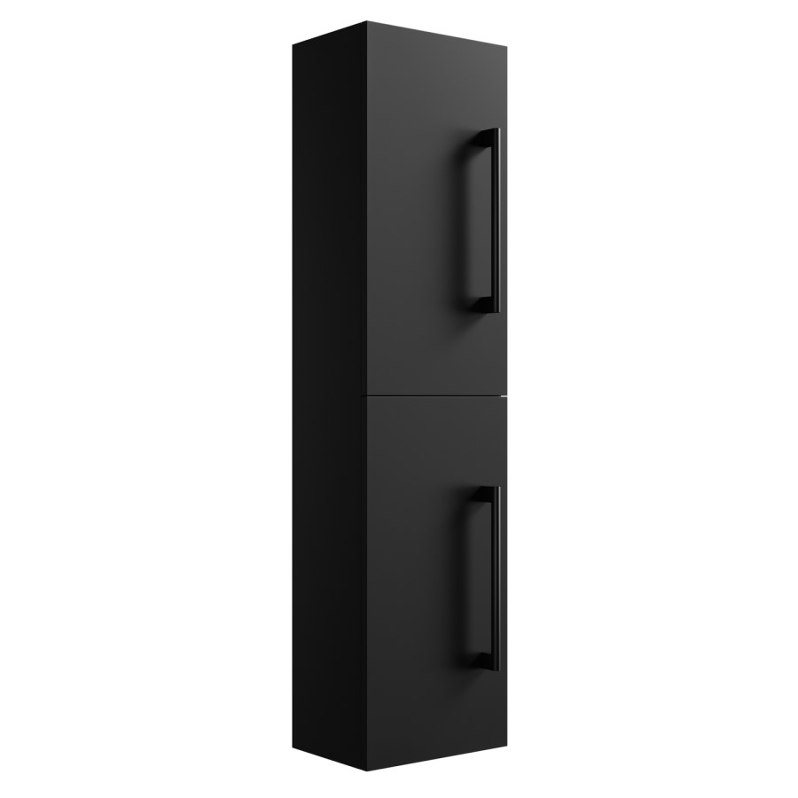 Double Door Black Wall Mounted Tall Bathroom Cabinet with Black Handles 350 x 1400mm - Ashford