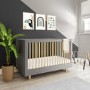 Grey Pine Wood Nursery Furniture 2-Piece Set including Convertible Cot Bed and Changing Table - Astelle