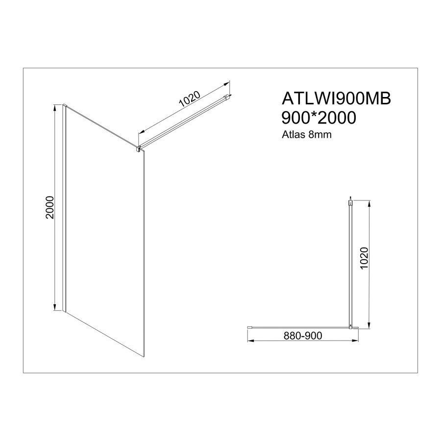 900mm Black Smoked Glass Shower Screen for Wet Room & Walk In Shower - Atlas