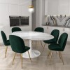 White Oval Pedestal Dining Table with 6 Dining Chairs in Green Velvet