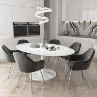 Aura Oval White Gloss Dining Table with 6 Grey Velvet Chairs Aura Oval White Gloss Dining Table with 6 Grey Velvet Chairs
