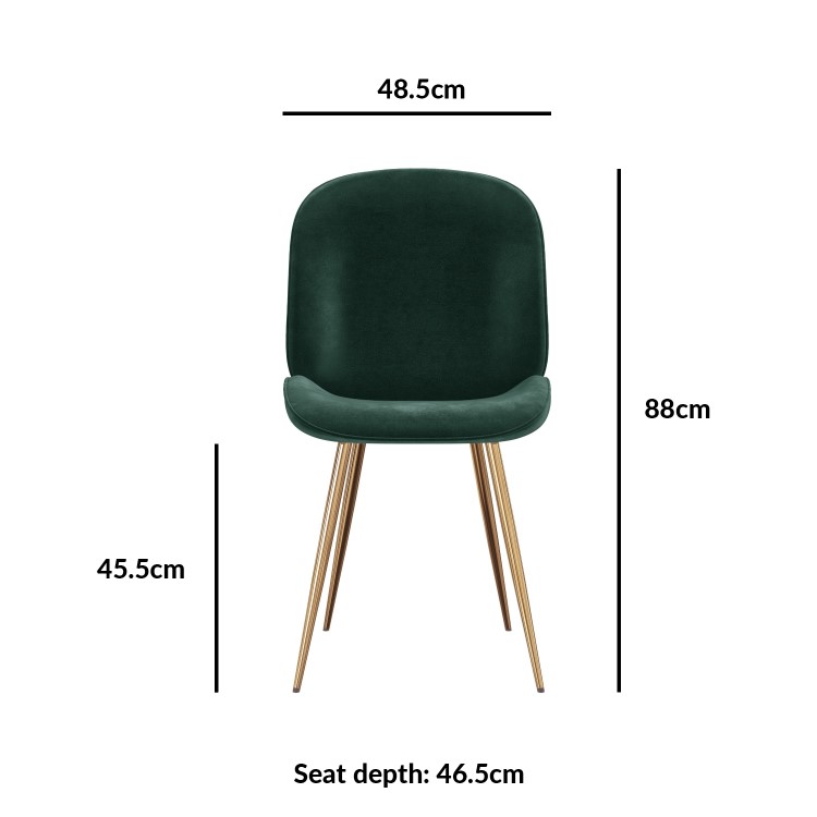 Set of 2 Dark Green Velvet Dining Chairs with Gold Legs - Jenna