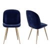White Round High Gloss Dining Table with 4 Dining Chairs in Navy Blue Velvet
