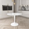White Round High Gloss Dining Table with 4 Dining Chairs in Mink Velvet