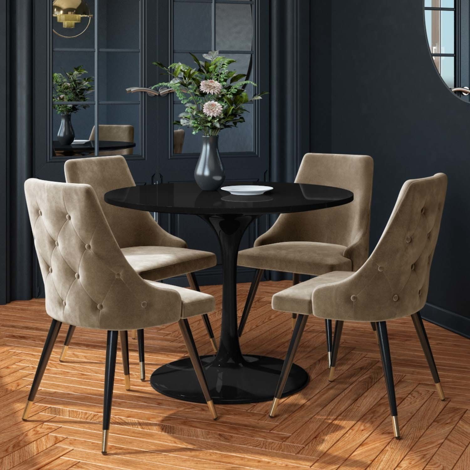 Round Table Black Gloss Dining Table And Chairs Gloss Dining