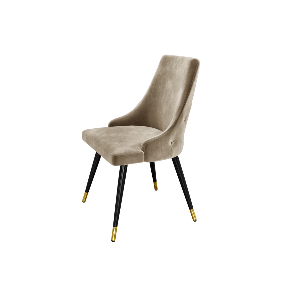 Aura Black Round High Gloss Dining Table with 4 Beige Velvet Dining Chairs