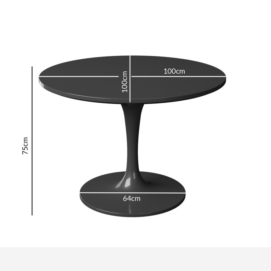 Round Black Gloss Dining Table with 4 Orange Velvet Tub Dining Chairs - Aura