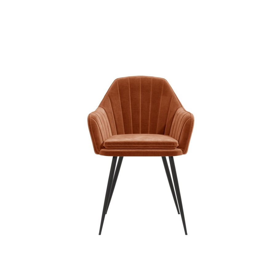 Round Black Gloss Dining Table with 4 Orange Velvet Tub Dining Chairs - Aura
