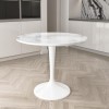 Aura Round White High Gloss Marble Dining Table with 4 Jenna Green Velvet Chairs with Gold Legs