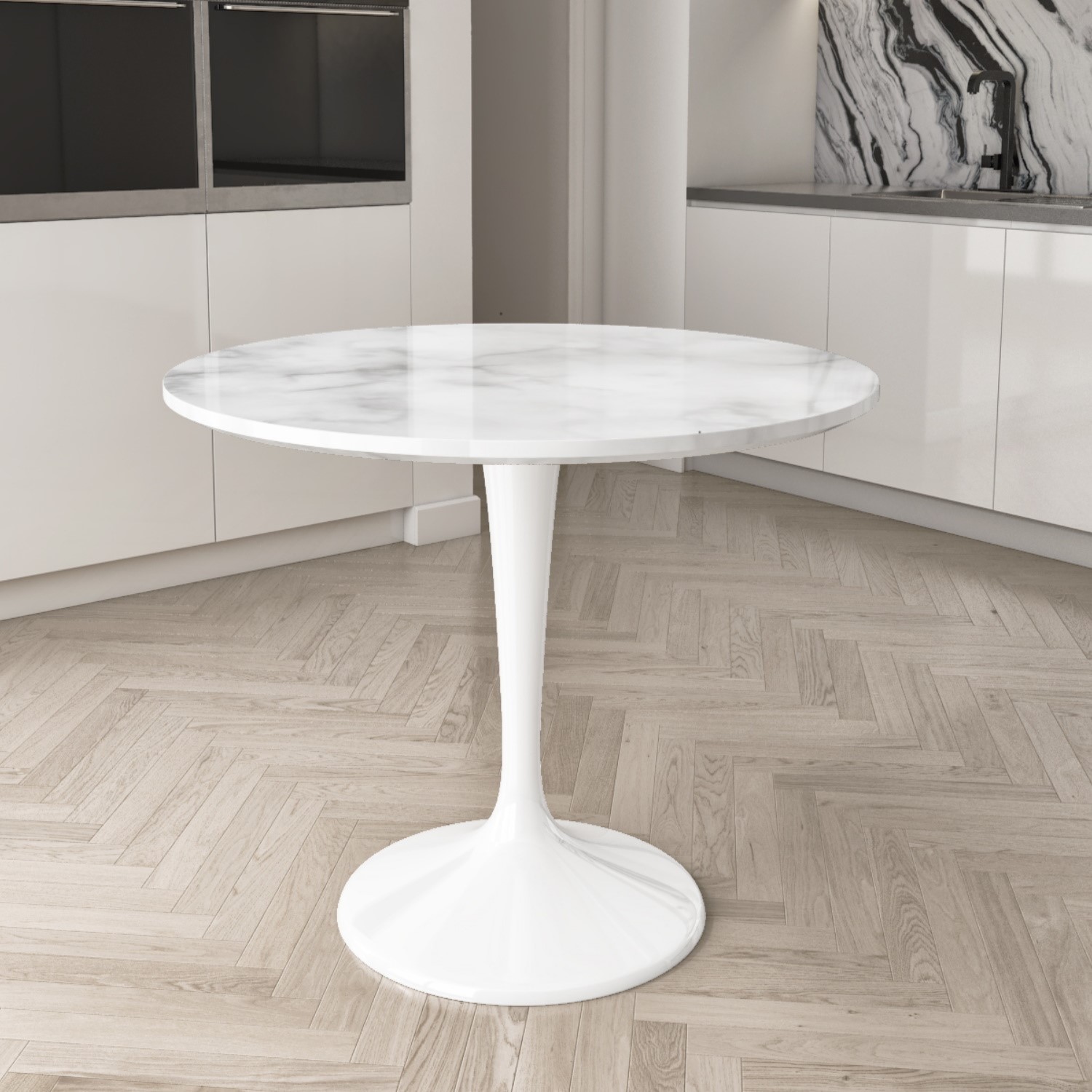 High Gloss Marble Dining Table With, Round White Dining Tables For 4