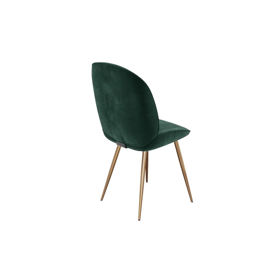 Aura Round White High Gloss Marble Dining Table with 4 Jenna Green Velvet Chairs with Gold Legs