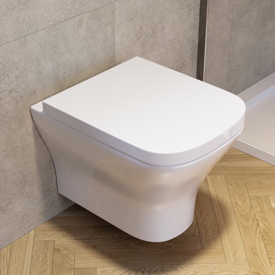 Wall Hung Rimless Toilet with Soft Close Seat, Chrome Mechanical Flush Plate, 1160mm Frame & Cistern - Austin