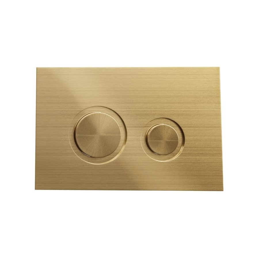 Wall Hung Rimless Toilet with Soft Close Seat, Brushed Brass Mechanical Flush Plate, 1160mm Frame & Cistern - Austin